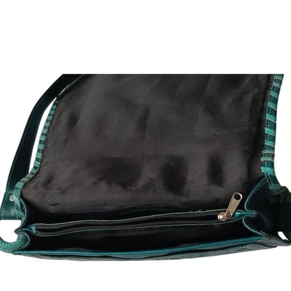 New‎ LL Leathers in Leather Crossbody Bag Teal Green Whipstitch Boho Saddle Bag main image 6